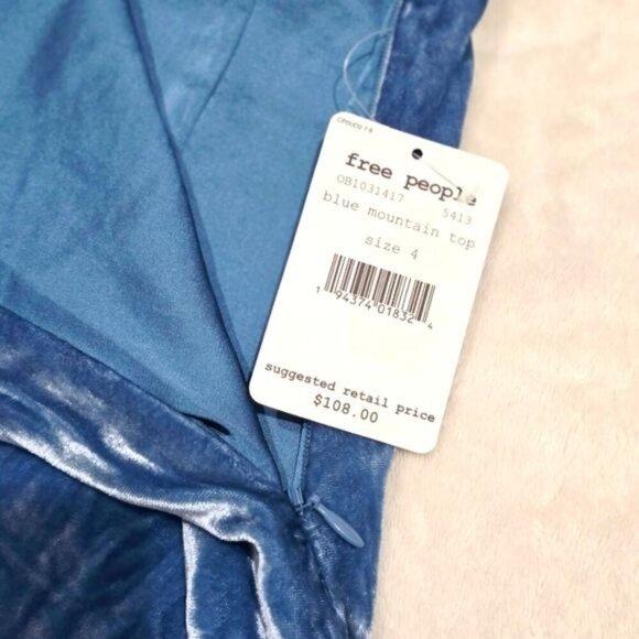 Free People ✦ My Lacey Velvet Midi Skirt ✦ Blue Asymmetrical Lace Hem Side Zip - Picture 10 of 16